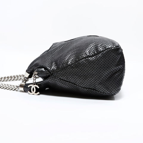 CHANEL 12th series 2008-2009 Leather Punching COCO Mark Chain Shoulder Bag Silver WS22868