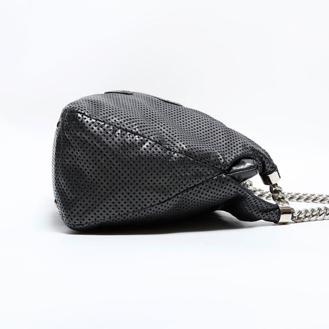 CHANEL 12th series 2008-2009 Leather Punching COCO Mark Chain Shoulder Bag Silver WS22868