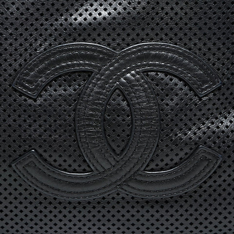 CHANEL 12th series 2008-2009 Leather Punching COCO Mark Chain Shoulder Bag Silver WS22868