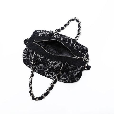 CHANEL 10 Series Canvas 2005-2006 Chain Motif Shoulder Bag black WS22869