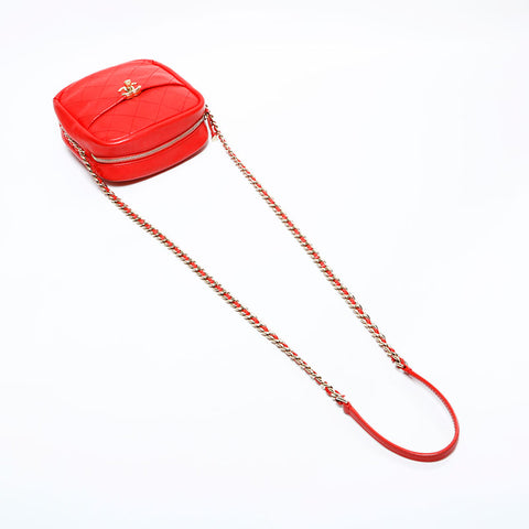 CHANEL No. 26 2018-2019 Leather Bicolor Chain Shoulder Bag Red WS22872