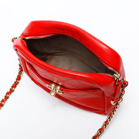 CHANEL No. 26 2018-2019 Leather Bicolor Chain Shoulder Bag Red WS22872