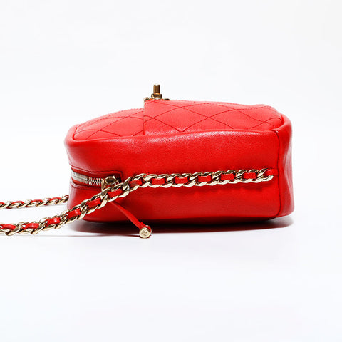 CHANEL No. 26 2018-2019 Leather Bicolor Chain Shoulder Bag Red WS22872