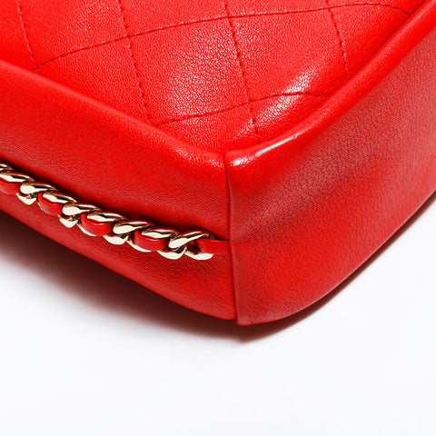 CHANEL No. 26 2018-2019 Leather Bicolor Chain Shoulder Bag Red WS22872