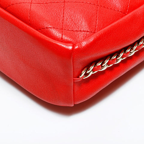 CHANEL No. 26 2018-2019 Leather Bicolor Chain Shoulder Bag Red WS22872