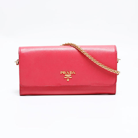 プラダ PRADA レザー 長財布 チェーン ショルダーバッグ ピンク WS22873
