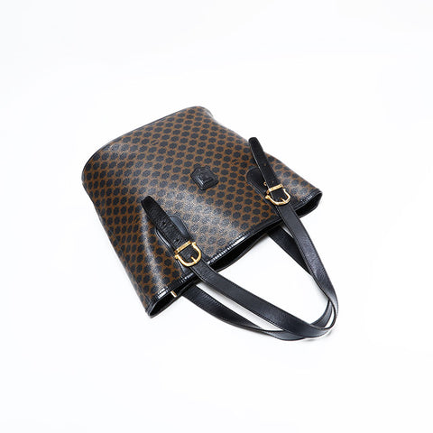セリーヌ CELINE マカダム PVC バケット ハンドバッグ ブラック WS22876