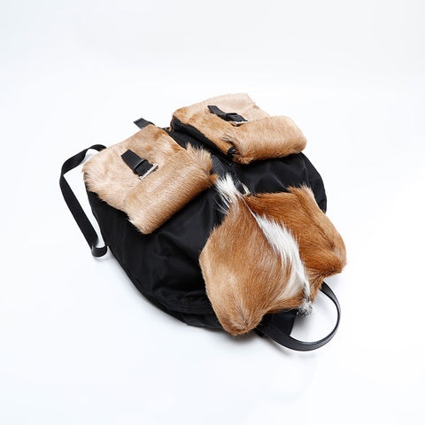PRADA Gazelle Fur Nylon Backpack  Daypack black WS22882