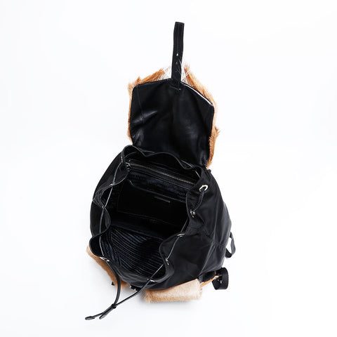 PRADA Gazelle Fur Nylon Backpack  Daypack black WS22882