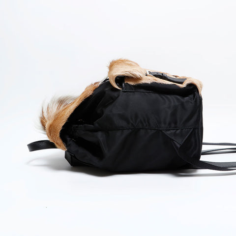 PRADA Gazelle Fur Nylon Backpack  Daypack black WS22882