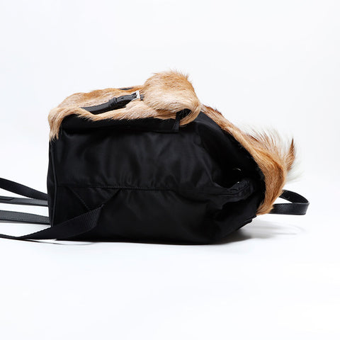 PRADA Gazelle Fur Nylon Backpack  Daypack black WS22882