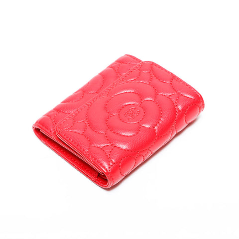 CHANEL No. 24 Camellia Stitch 2017-18 Compact Tri-fold wallet Red WS22894