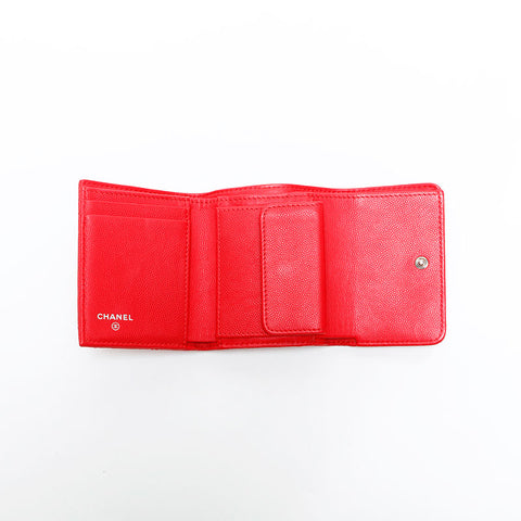 CHANEL No. 24 Camellia Stitch 2017-18 Compact Tri-fold wallet Red WS22894