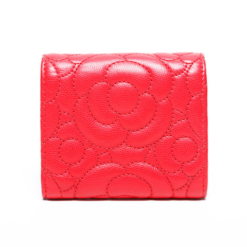 CHANEL No. 24 Camellia Stitch 2017-18 Compact Tri-fold wallet Red WS22894
