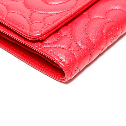 CHANEL No. 24 Camellia Stitch 2017-18 Compact Tri-fold wallet Red WS22894