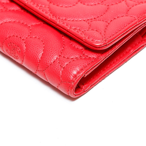 CHANEL No. 24 Camellia Stitch 2017-18 Compact Tri-fold wallet Red WS22894