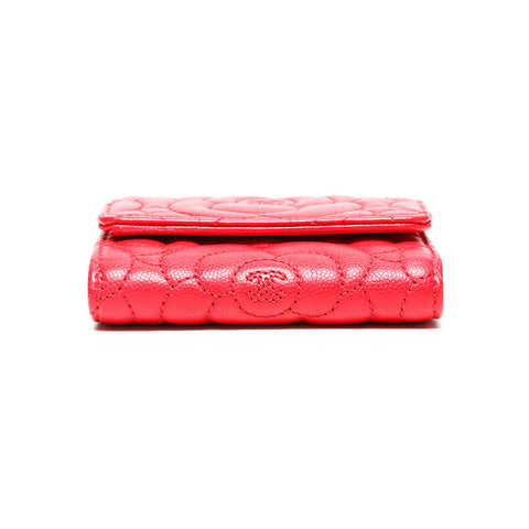 CHANEL No. 24 Camellia Stitch 2017-18 Compact Tri-fold wallet Red WS22894