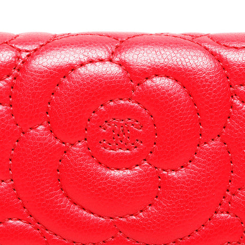 CHANEL No. 24 Camellia Stitch 2017-18 Compact Tri-fold wallet Red WS22894