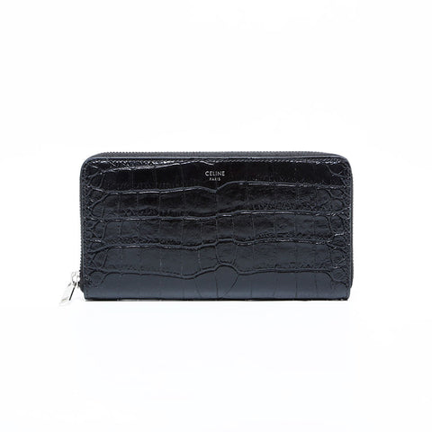 セリーヌ CELINE 型押しレザー コーティング ラウンドジップ 長財布 ブラック WS22895