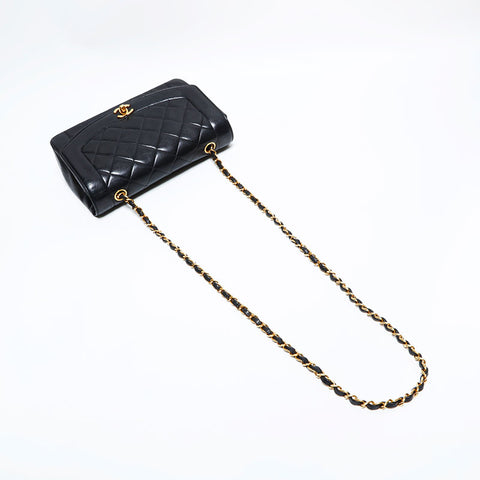 シャネル CHANEL 2番台 1991-1994 ラムスキン ダイアナ 25 チェーン マトラッセ ショルダーバッグ ブラック WS22896