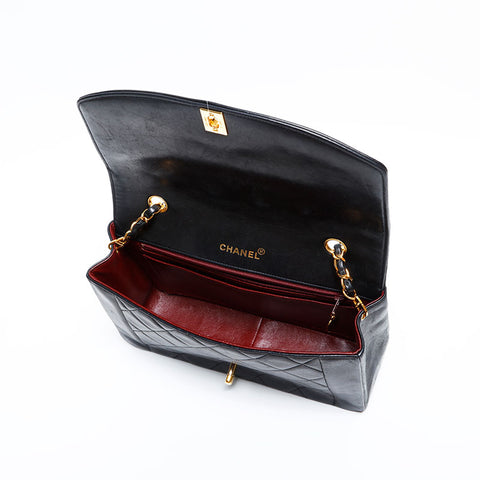 シャネル CHANEL 2番台 1991-1994 ラムスキン ダイアナ 25 チェーン マトラッセ ショルダーバッグ ブラック WS22896