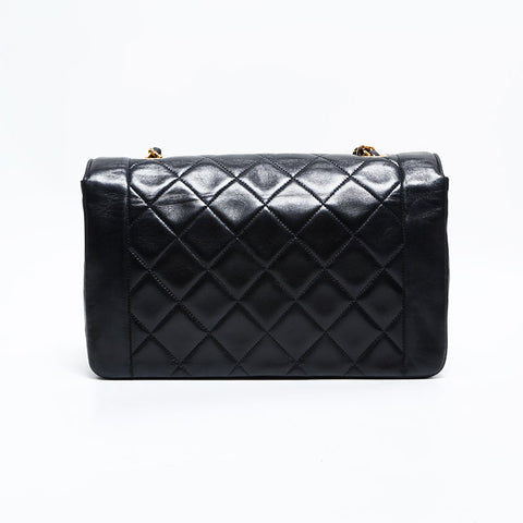 シャネル CHANEL 2番台 1991-1994 ラムスキン ダイアナ 25 チェーン マトラッセ ショルダーバッグ ブラック WS22896