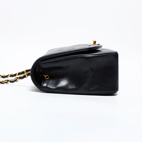 シャネル CHANEL 2番台 1991-1994 ラムスキン ダイアナ 25 チェーン マトラッセ ショルダーバッグ ブラック WS22896
