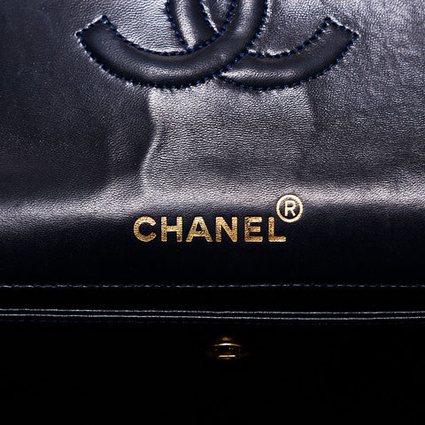 シャネル CHANEL 1番台 1989-1991 ラムスキン マトラッセ フラップ チェーン ショルダーバッグ ネイビー WS22902