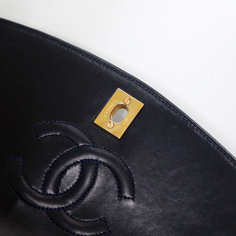 CHANEL No. 1 1989-1991 Lambskin Matelasse Flap Chain Shoulder Bag Navy WS22902