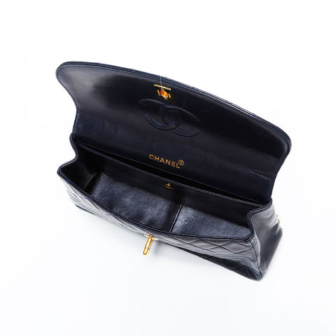 シャネル CHANEL 1番台 1989-1991 ラムスキン マトラッセ フラップ チェーン ショルダーバッグ ネイビー WS22902