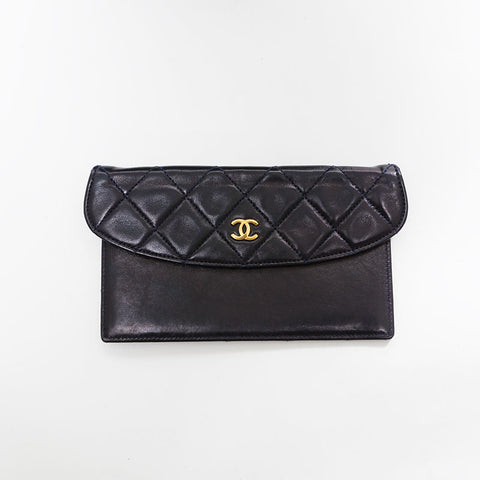 シャネル CHANEL 1番台 1989-1991 ラムスキン マトラッセ フラップ チェーン ショルダーバッグ ネイビー WS22902