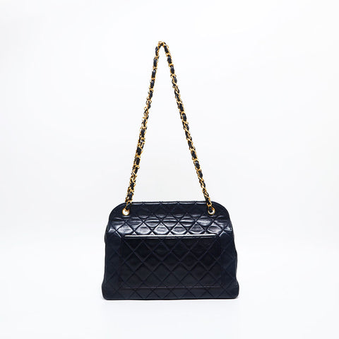 シャネル CHANEL 1番台 1989-1991 ラムスキン マトラッセ フラップ チェーン ショルダーバッグ ネイビー WS22902