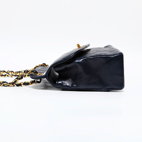 シャネル CHANEL 1番台 1989-1991 ラムスキン マトラッセ フラップ チェーン ショルダーバッグ ネイビー WS22902