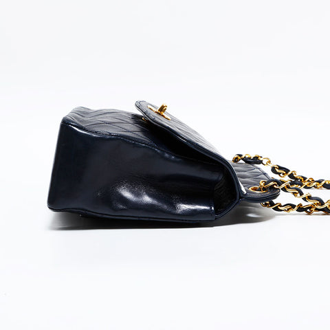 シャネル CHANEL 1番台 1989-1991 ラムスキン マトラッセ フラップ チェーン ショルダーバッグ ネイビー WS22902