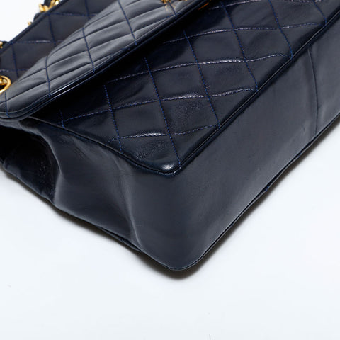 シャネル CHANEL 1番台 1989-1991 ラムスキン マトラッセ フラップ チェーン ショルダーバッグ ネイビー WS22902
