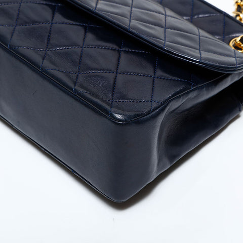 シャネル CHANEL 1番台 1989-1991 ラムスキン マトラッセ フラップ チェーン ショルダーバッグ ネイビー WS22902