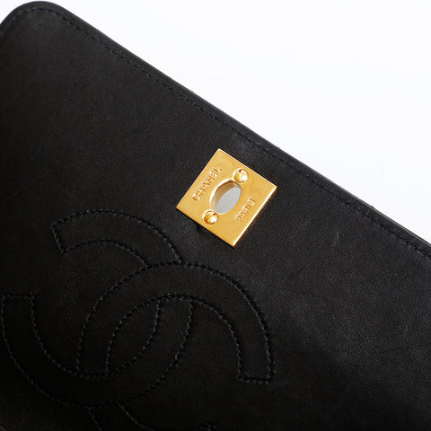 CHANEL 10 series 2005-2006 Lambskin Mini Matelasse Full Flap Shoulder Bag black WS22903