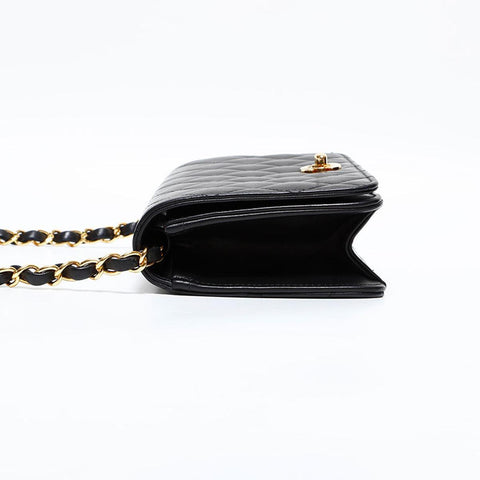 香奈儿10系列2005-2006 LAMBSKIN MINI MATELASSE全襟翼肩带黑色WS22903