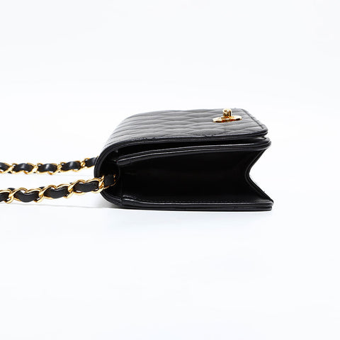 CHANEL 10 series 2005-2006 Lambskin Mini Matelasse Full Flap Shoulder Bag black WS22903