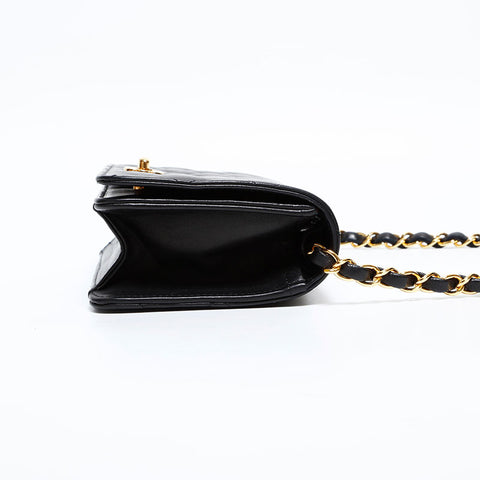 CHANEL 10 series 2005-2006 Lambskin Mini Matelasse Full Flap Shoulder Bag black WS22903