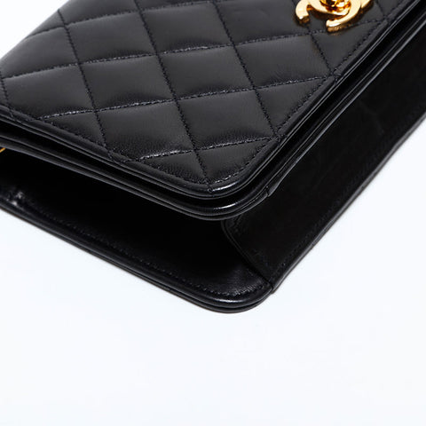 CHANEL 10 series 2005-2006 Lambskin Mini Matelasse Full Flap Shoulder Bag black WS22903