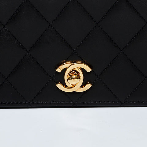 CHANEL 10 series 2005-2006 Lambskin Mini Matelasse Full Flap Shoulder Bag black WS22903