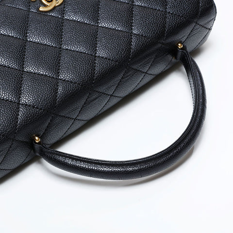 CHANEL 7 Series 2002–2003 Top Handle Kelly Style Caviar Matelassé Handbag Black WS22905