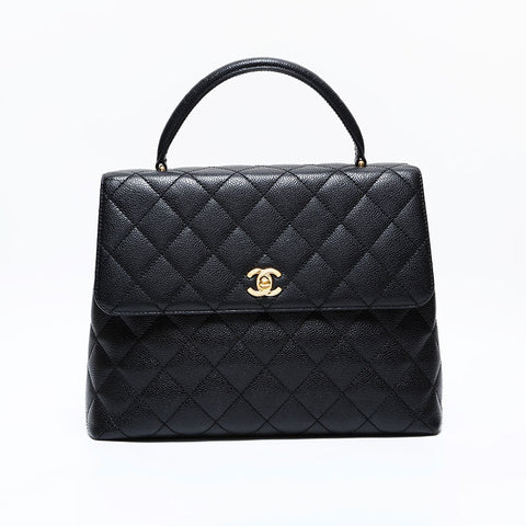 CHANEL 7 Series 2002–2003 Top Handle Kelly Style Caviar Matelassé Handbag Black WS22905