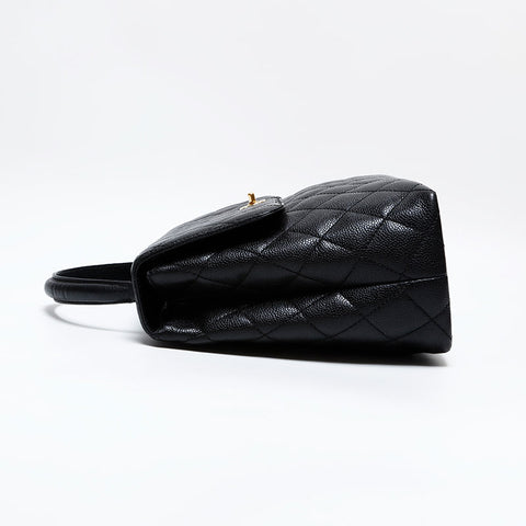 CHANEL 7 Series 2002–2003 Top Handle Kelly Style Caviar Matelassé Handbag Black WS22905