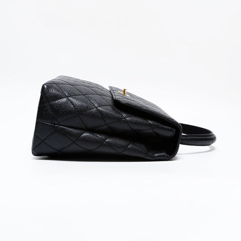 CHANEL 7 Series 2002–2003 Top Handle Kelly Style Caviar Matelassé Handbag Black WS22905
