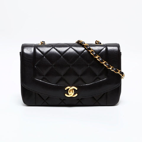 Chanel Nr. 3 1994-1996 Diana Small Lambskin Matelasse Umhängetasche Schwarz WS22906