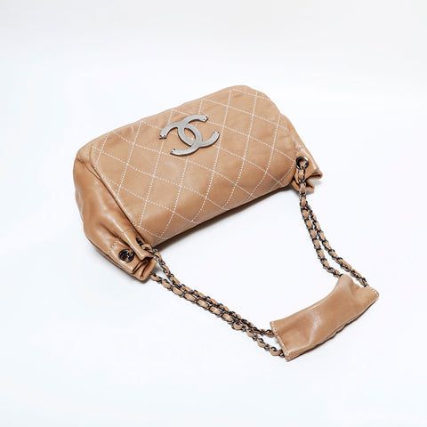 シャネル CHANEL 9番台 2004-2005 チェーン フラップ ココマーク ラムスキン ショルダーバッグ ベージュ WS22907