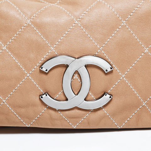 シャネル CHANEL 9番台 2004-2005 チェーン フラップ ココマーク ラムスキン ショルダーバッグ ベージュ WS22907