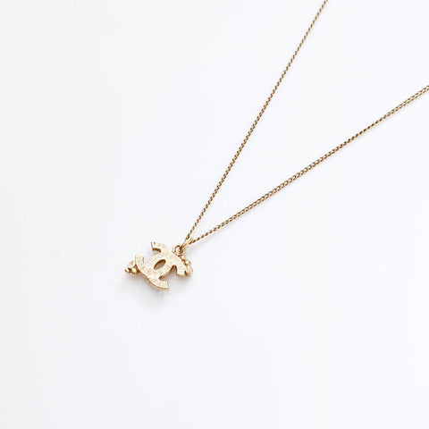 CHANEL 00P 2000 COCO Mark Rhinestone Necklace gold WS22938